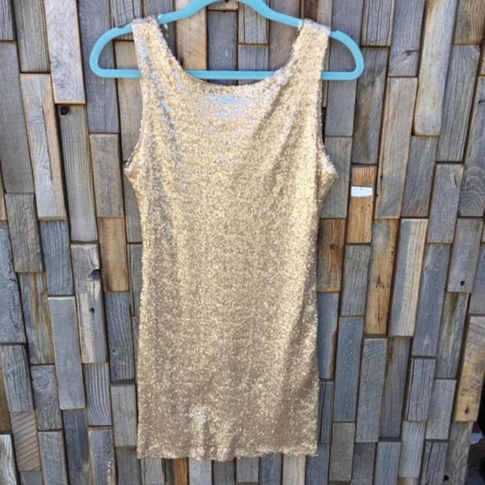 Sexy, Sparkly Gold Sequin Mini Dress, Medium